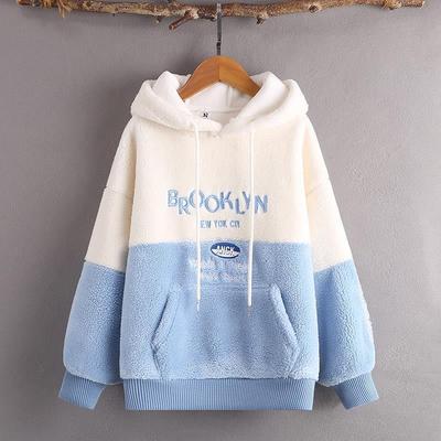 女童秋冬一体绒连帽卫衣