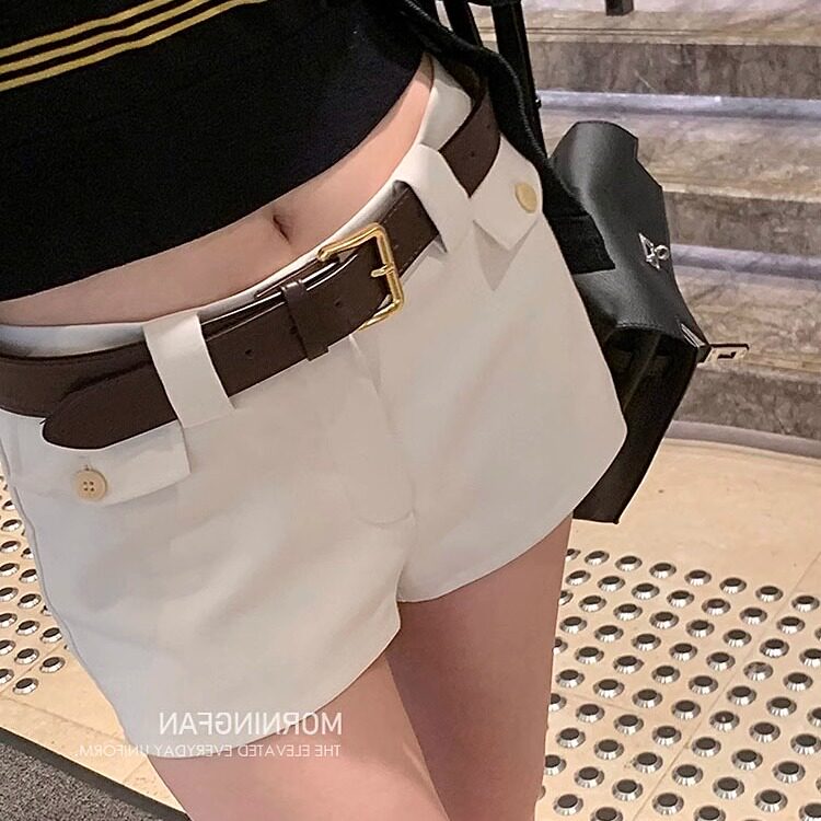 实穿派中腰烟管短裤前短后长设计挺括显瘦休闲裤女春季