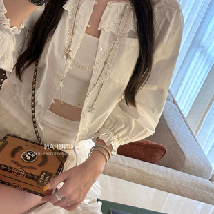 飘带白色衬衫 网纱绑带 无袖 「十四行诗」乖嗲娃娃领花边