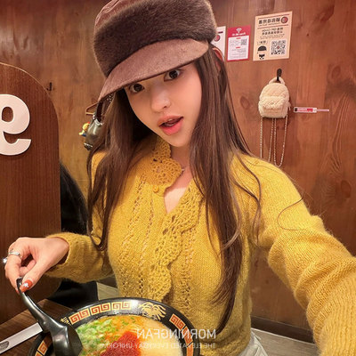 「甜酪」重工镂空手工钩花嗲感针织开衫女春毛衣内搭上衣慵懒感