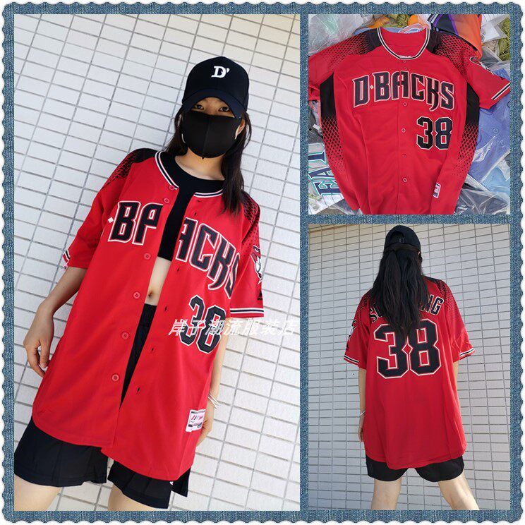 미국 야구 유니폼 반팔 카디건 대형 자수 남성 및 여성 유행 스트리트 탑 힙합 스트리트 댄스 저지