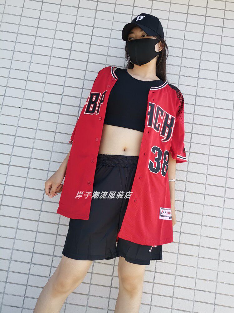 미국 야구 유니폼 반팔 카디건 대형 자수 남성 및 여성 유행 스트리트 탑 힙합 스트리트 댄스 저지