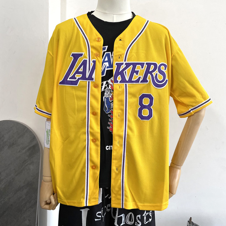 미국 야구 유니폼 가디건 옐로우 레이커스 NO. 8 스트리트 댄스 힙합 저지 재킷 남성과 여성 트렌디 브랜드 퍼포먼스 상의