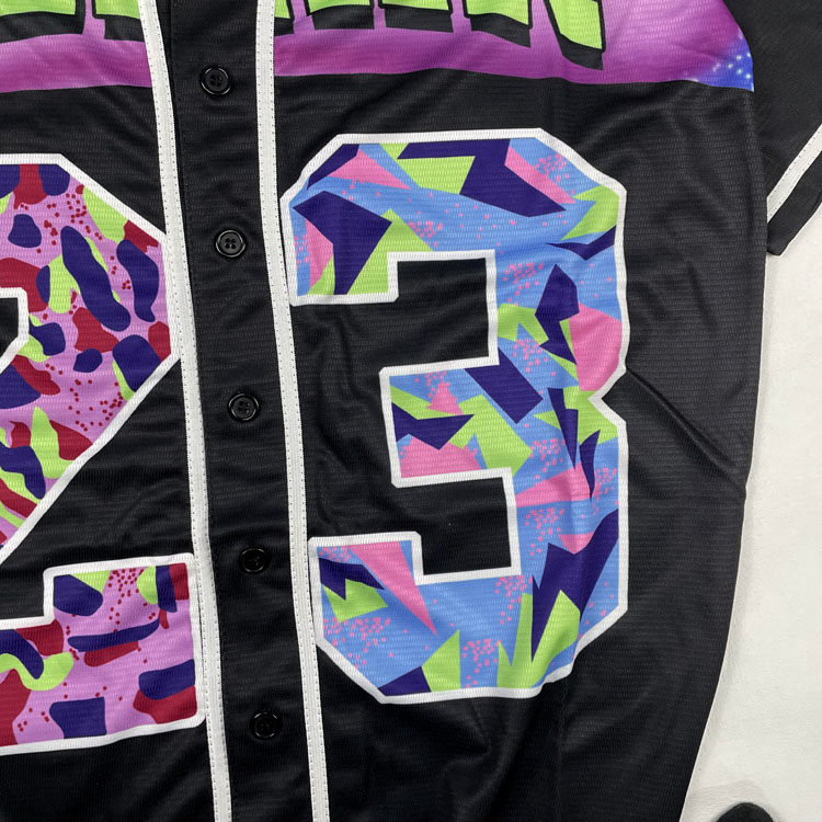 유럽과 미국의 스트리트 오버사이즈 대형 야구 유니폼 반팔 카디건 프린트 중간 길이 힙합 저지 NO. 23 트렌디