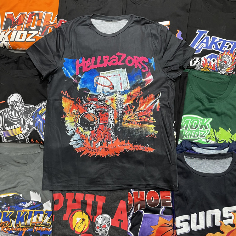 남성과 여성을위한 미국 맞춤형 복고풍 힙합 저지 티셔츠 여름 반팔 인쇄 된 문자 속건성 피트니스 스포츠 탑