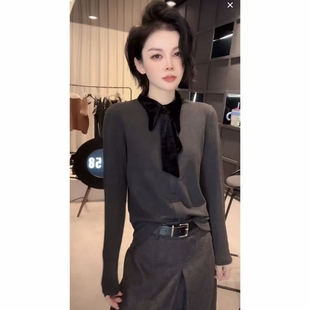 撞色打底衫 休闲风翻领长袖 百搭气质减龄上衣2025冬新款 女厚款 衬衫