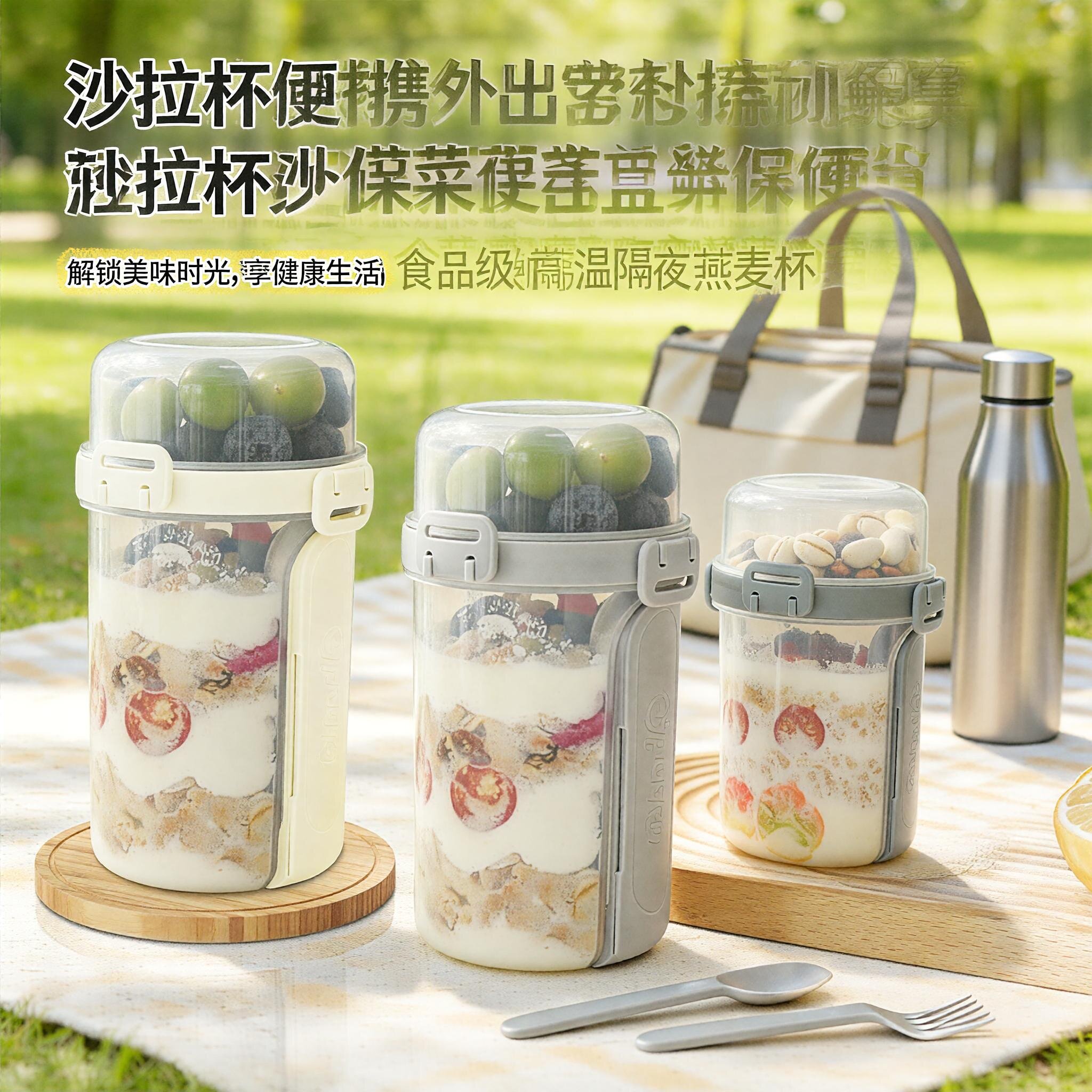 沙拉杯便携外出密封水果保鲜盒蔬菜便当盒食品级耐高温隔夜燕麦杯