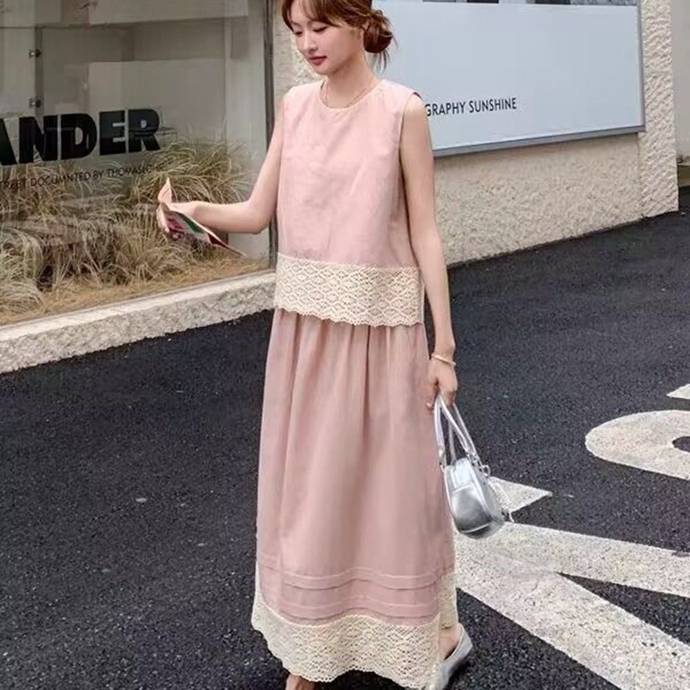 粉色文艺范薄款蕾丝拼接无袖上衣半身裙两件套夏新款显瘦减龄套装,女装/女士精品,时尚套装,淘宝优惠券,粉丝福利购,淘宝优惠卷