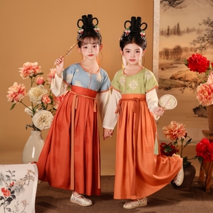 女童唐风汉服梦华唐中秋表演服小仙女团花2025新款日常中国风唐装