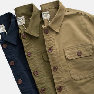 重磅复古阿美咔叽水洗做旧vintage猎装 夹克男外套 多口袋翻领工装