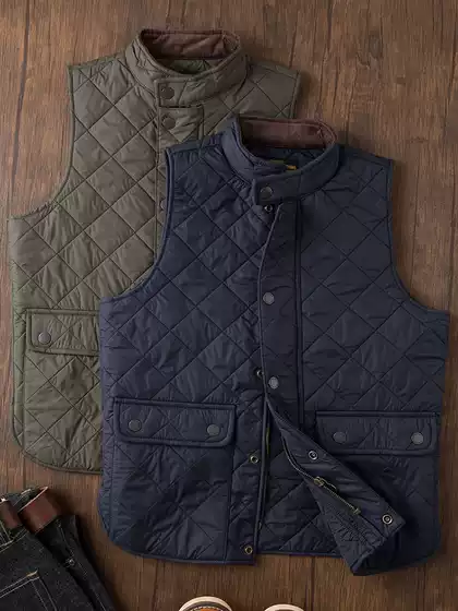 American Retro Amekaji Style Spring and Autumn Outdoor Multi-Pocket Quilted Padded Workwear Stand Collar Vest for Men