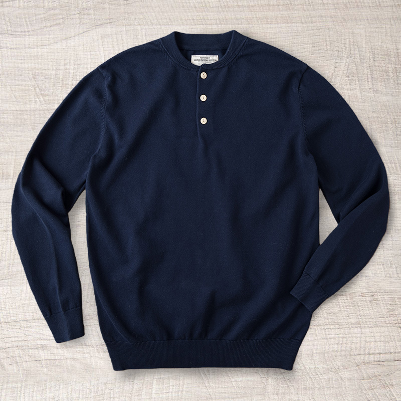 阿美咔叽美式复古套头长袖亨利领纯棉针织衫男打底衫线衣上衣秋季