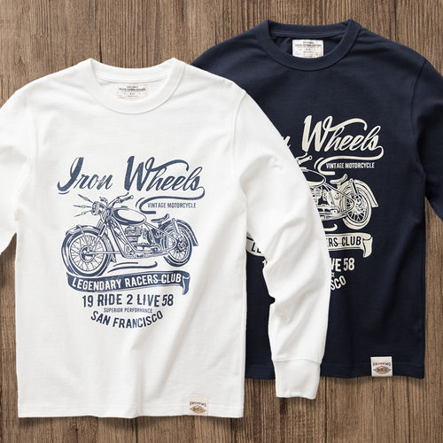 阿美咔叽美式复古印花长袖T恤