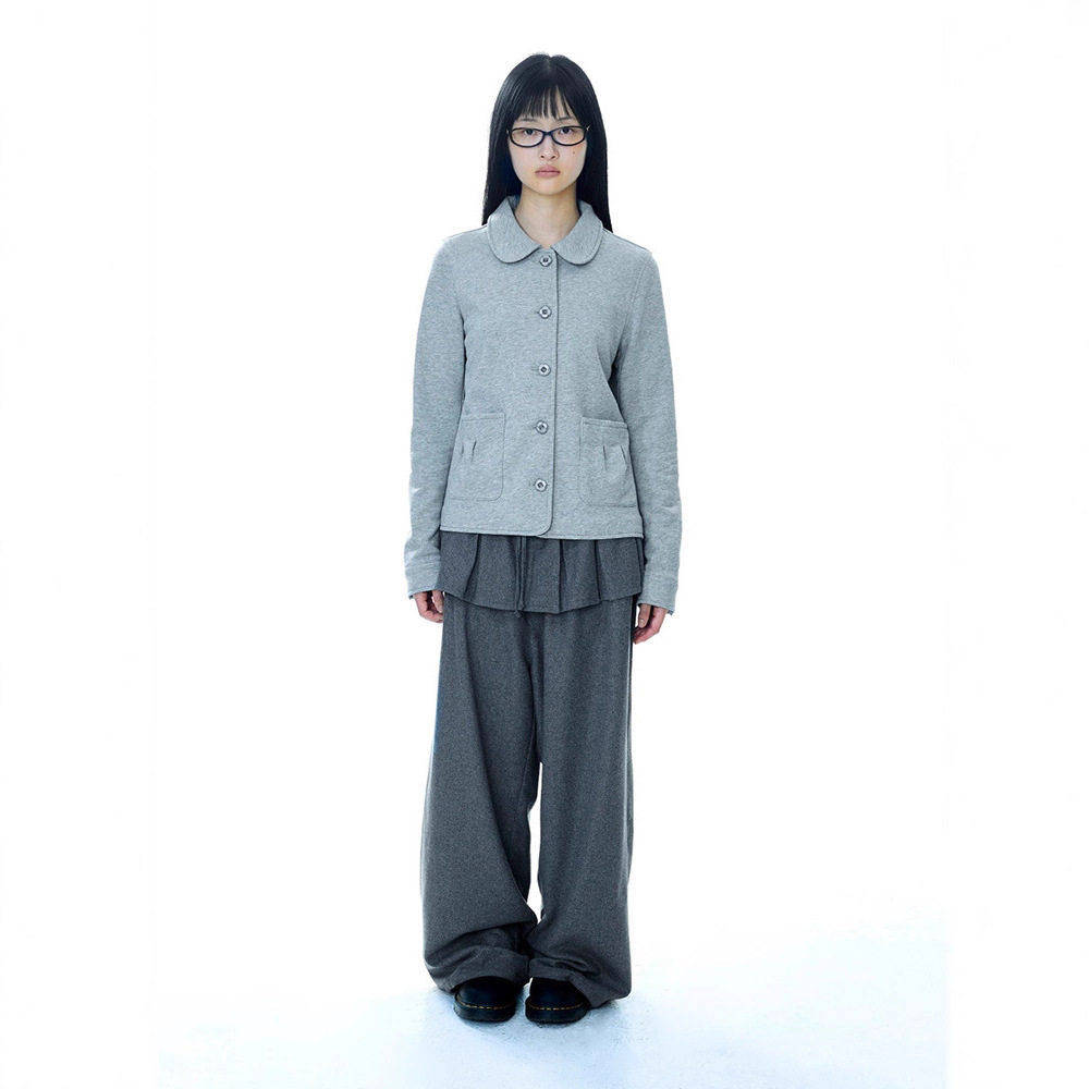 韩国coyseio层次感羊毛荷叶边休闲裤2025秋季女纯色宽松休闲长裤
