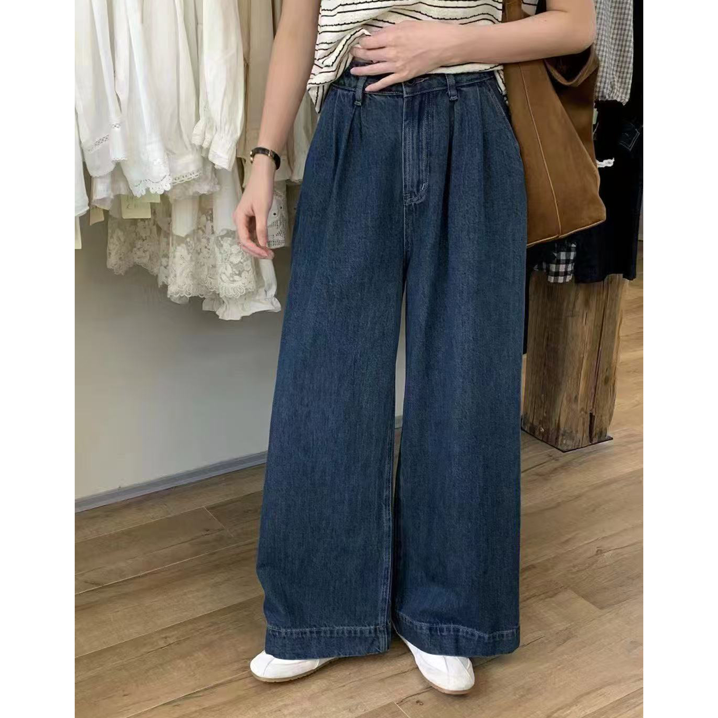 蓝色牛仔裤女2025秋季韩系高腰显瘦宽松阔腿裤百搭长裤子99133