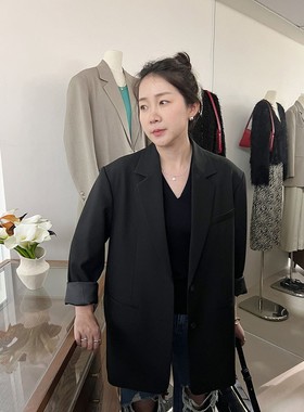 widelia陈姬儿韩版气质通勤黑色西装百搭宽松两粒扣休闲外套7009