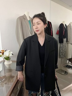widelia陈姬儿韩版 百搭宽松两粒扣休闲外套7009 气质通勤黑色西装