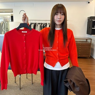 widelia陈姬儿秋冬红色羊毛针织衫毛衣圆领长袖开衫上衣外套03899