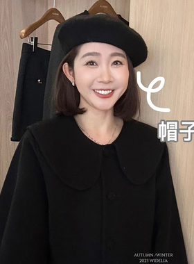 陈姬儿秋冬黑色贝雷帽女显脸小日系赫本风毛呢帽复古百搭帽子5008