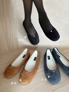 widelia陈姬儿冬法式毛毛单鞋女平底浅口毛绒一脚蹬加绒棉鞋6533