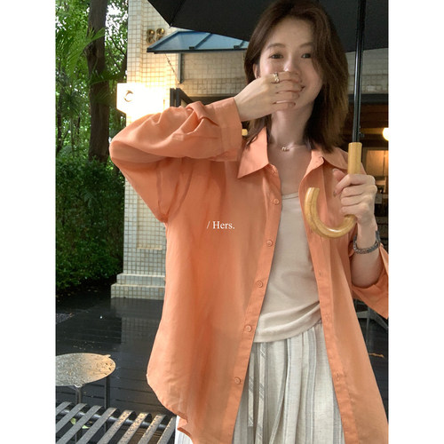 hers 一勺甜 夏季冰感透气100%天丝衬衫女休闲宽松防晒衬衣80655