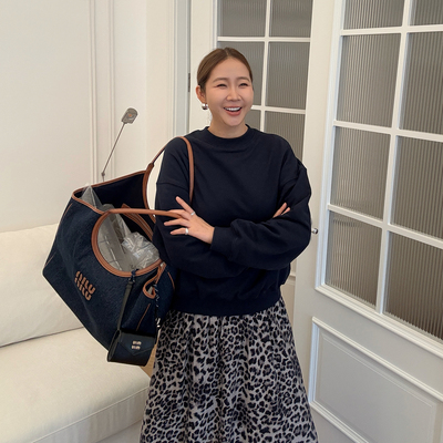 widelia陈姬儿秋季简约圆领藏蓝色卫衣女百搭休闲风长袖上衣8095