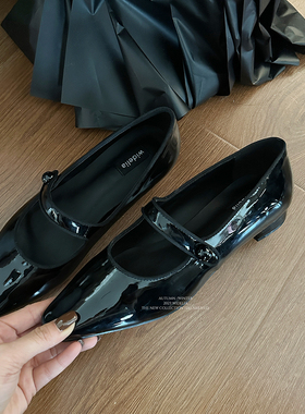 widelia陈姬儿秋冬法式平底玛丽珍芭蕾小皮鞋小香风尖头单鞋1708