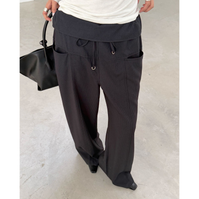 WAITMORE 2026春季高级感翻边系带阔腿裤女百搭显瘦休闲长裤5037
