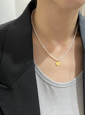 陈姬儿同款法式气质超仙珍珠项链女复古圆型吊坠锁骨链潮1212