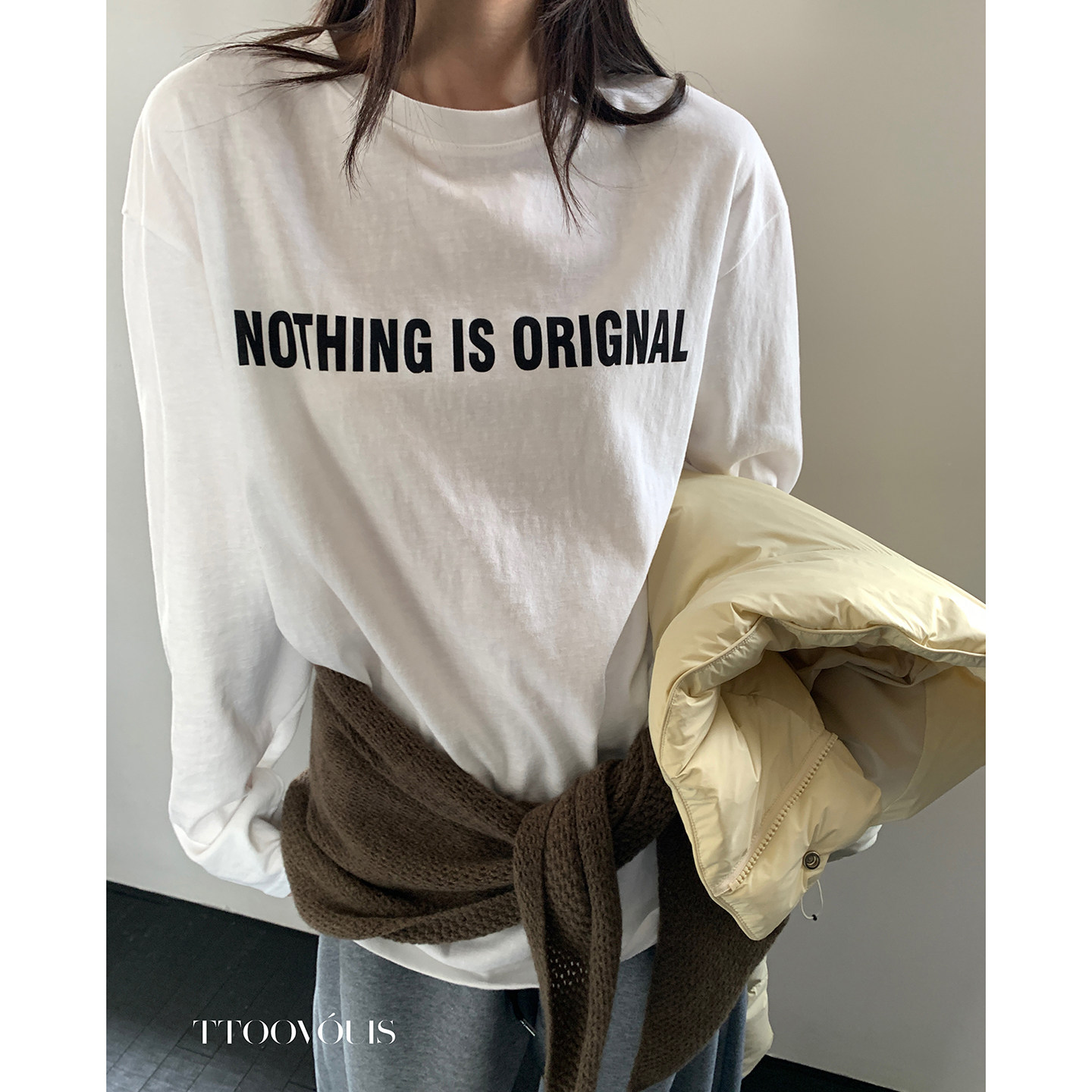 T.TOO  秋冬简约英文字母长袖T恤百搭日常圆领打底衫上衣92406