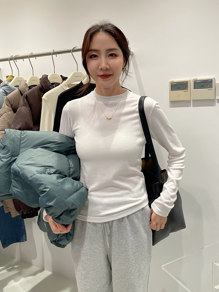 widelia陈姬儿秋冬叠穿内搭白色打底衫半高领小立领长袖上衣9585
