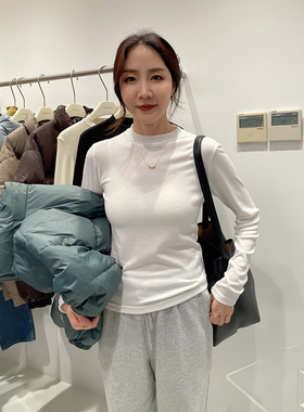 widelia陈姬儿秋冬叠穿内搭白色打底衫半高领小立领长袖上衣9585