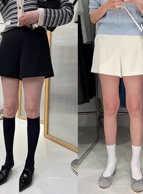 widelia陈姬儿松紧腰宽松显瘦高腰大码黑色a字阔腿西装短裤女7063