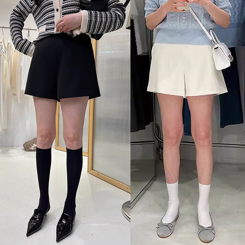 黑色松紧腰休闲西装短裤