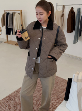 widelia陈姬儿2025秋冬休闲保暖菱格宽松翻领棉服棉衣外套女8216