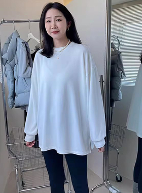 widelia陈姬儿宽松磨毛果冻T恤内搭打底衫白色中长款长袖上衣9970