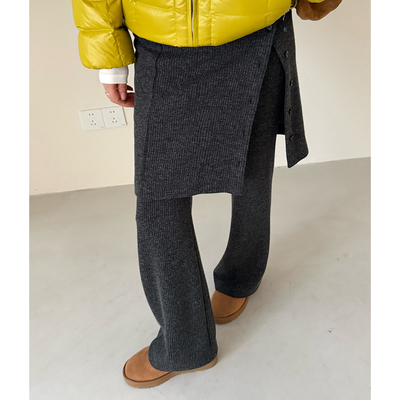 widelia陈姬儿冬季新款可拆卸屁帘裙+微喇休闲裤真两件套8263