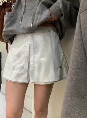 hers 一勺甜夏季字母刺绣a字裙裤女高腰显瘦条纹短裤裙半身裙0989