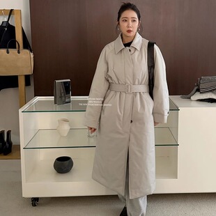 widelia陈姬儿冬季翻领中长款风衣夹棉棉服宽松收腰大衣外套9353