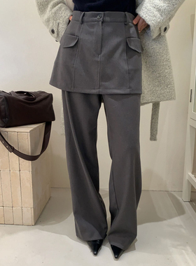 WAITMORE 冬季小众独特假两件屁帘休闲裤女时尚显瘦阔腿裙裤6276