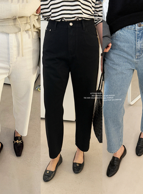 widelia陈姬儿韩系高腰遮跨显瘦烟管裤窄版直筒修身牛仔裤w17188