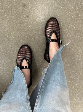 陈姬儿夏季黑色网鞋女镂空一脚蹬平底鞋舒适透气老大同款单鞋986