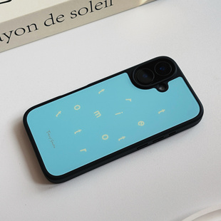 小众春夏蓝色英文字母黑框磨砂磁吸手机壳适用苹果iPhone17promax手机壳16pro玻璃手机壳14pro全包13少女甜美