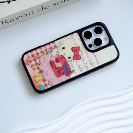 小众ins缝纫机kitty黑框磨砂玻璃磁吸手机壳适用苹果iPhone17promax手机壳16pro玻璃手机壳15pro全包13