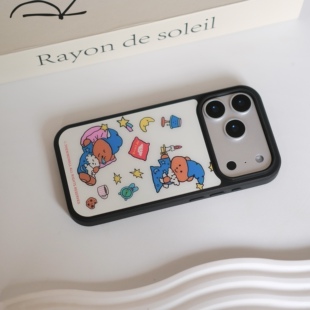 插画theninemall好梦熊磨砂玻璃磁吸手机壳适用苹果iPhone17promax手机壳16pro黑框软边15手机壳14pro全包16