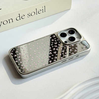 韩系ins春日小碎花懒懒同款电镀镜面银框磁吸手机壳适用iPhone17promax手机壳17pro镜面14pro全包少女心甜美