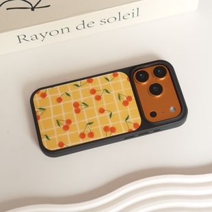 小众ins复古格子樱桃磨砂玻璃磁吸手机壳适用苹果iPhone17promax手机壳16pro黑框软边15手机壳14pro全包16