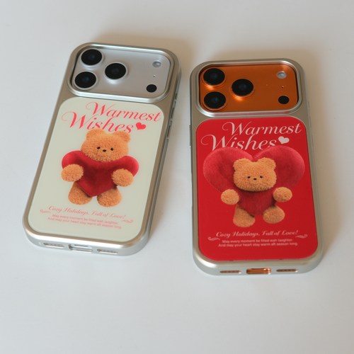 韩国theninemall 圣诞新年爱心小熊磨砂玻璃磁吸手机壳苹果iPhone17promax手机壳16pro银框软边1514pro全包16