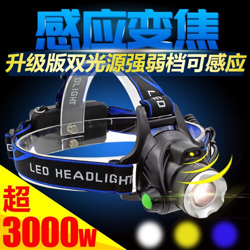 户外led头灯强光可充电变焦头戴式手电筒超亮夜钓防水锂电头灯