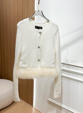 高级感百搭短款上衣2025秋冬小香风毛衣开衫网纱拼接外套XRJ6M03D